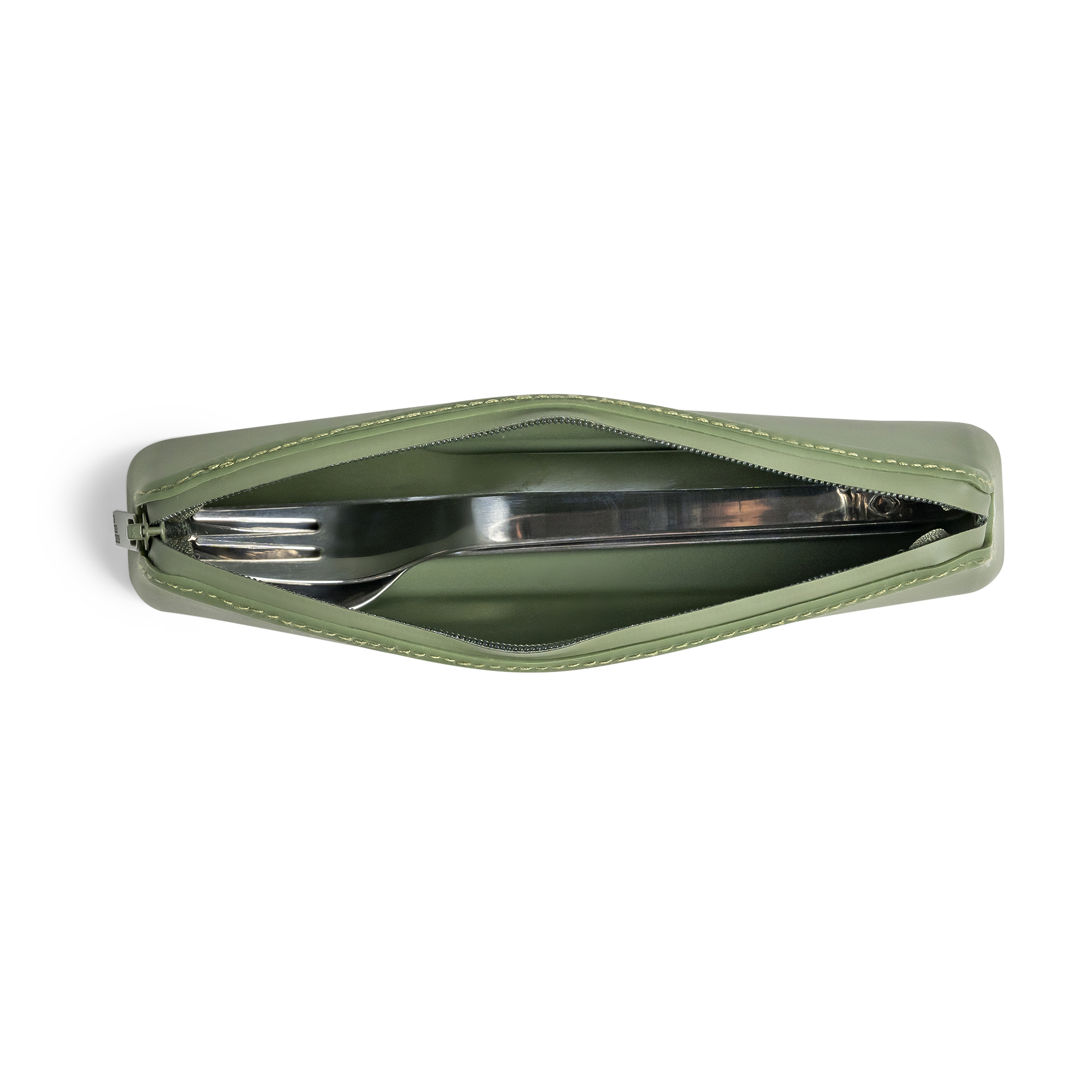 Set Tacâmuri din Inox cu Husă din Silicon cu Fermoar - Verde