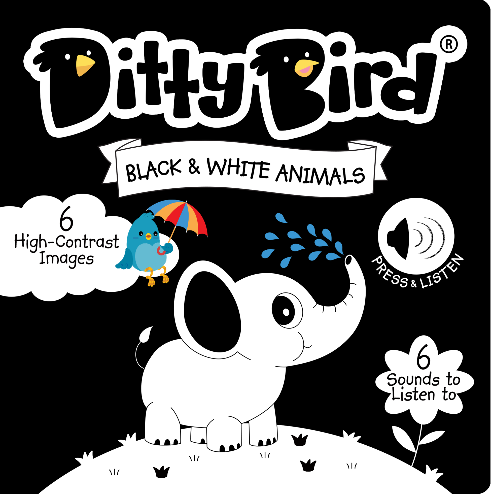 Carte pentru copii, Ditty Bird, Black and White Animals, 6+ luni