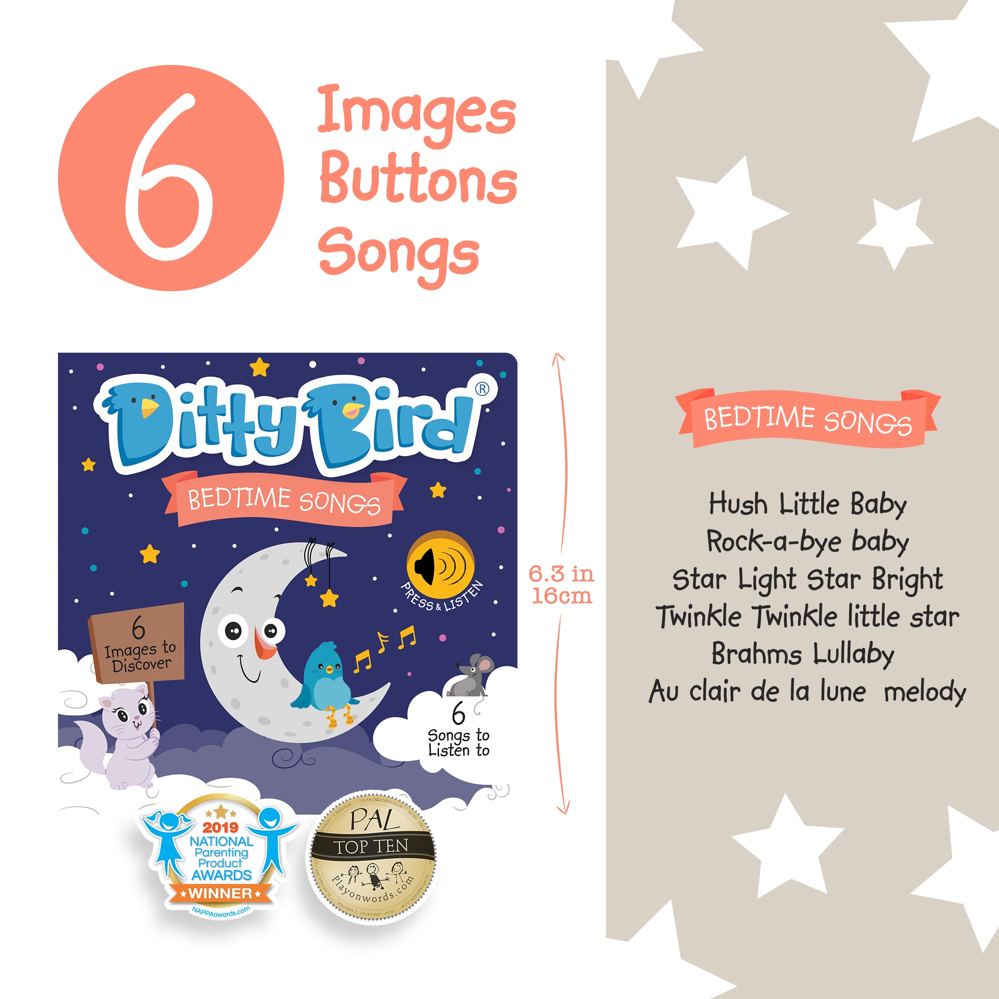 Carte pentru copii, Ditty Bird, Bedtime Songs, 6+ luni