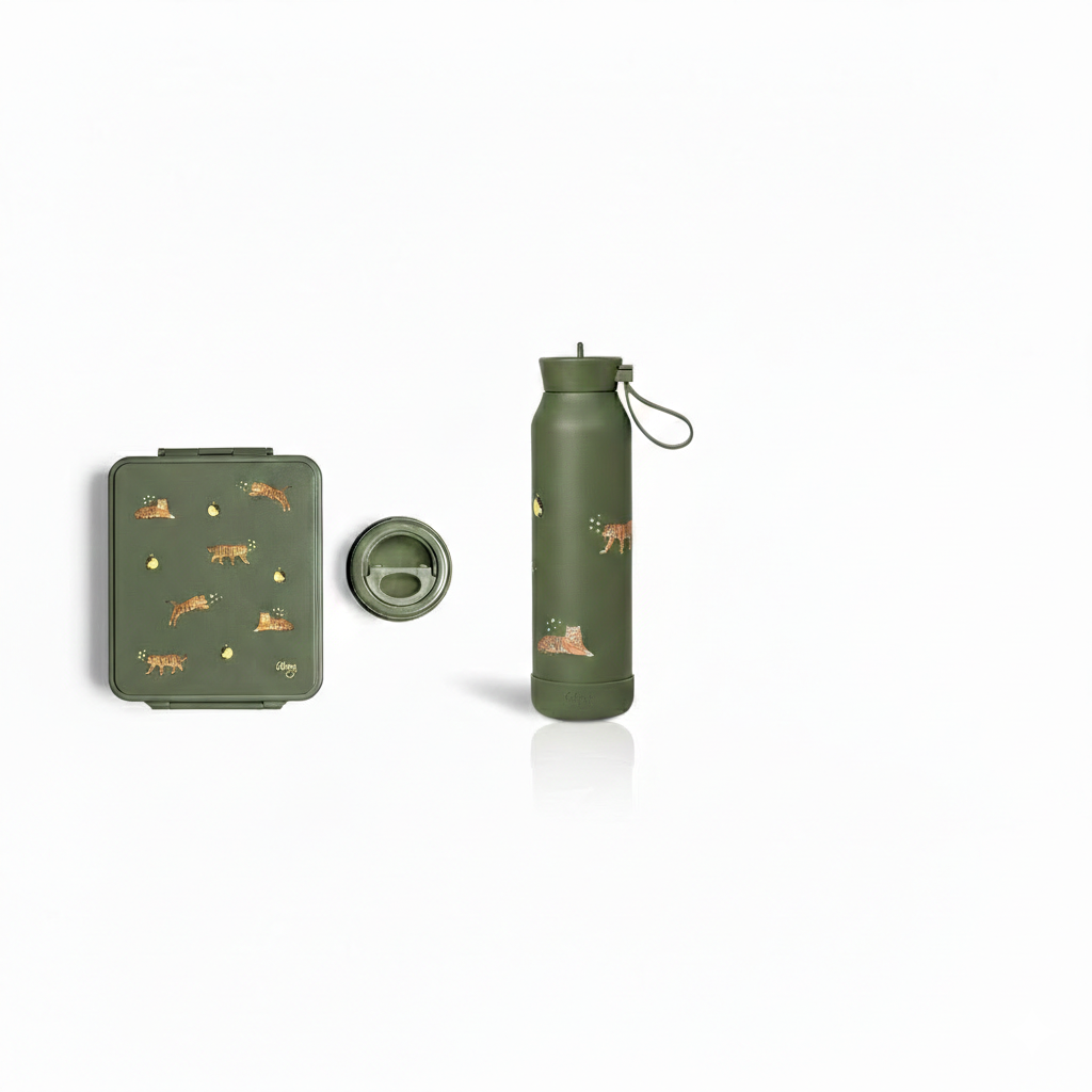 🐯 Set Prânz Citron Tigru: Caserolă cu Borcan Termo Inox + Sticlă Termos 500ml