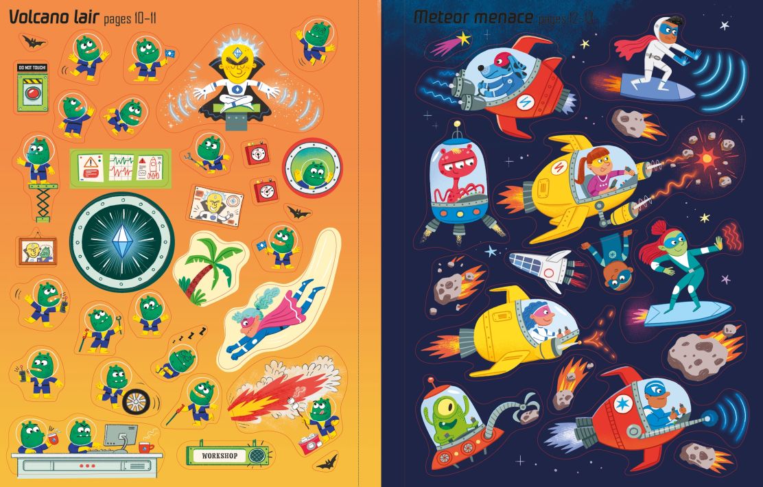 Carte pentru copii, Usborne, First Sticker Book Superheroes, 3+ ani