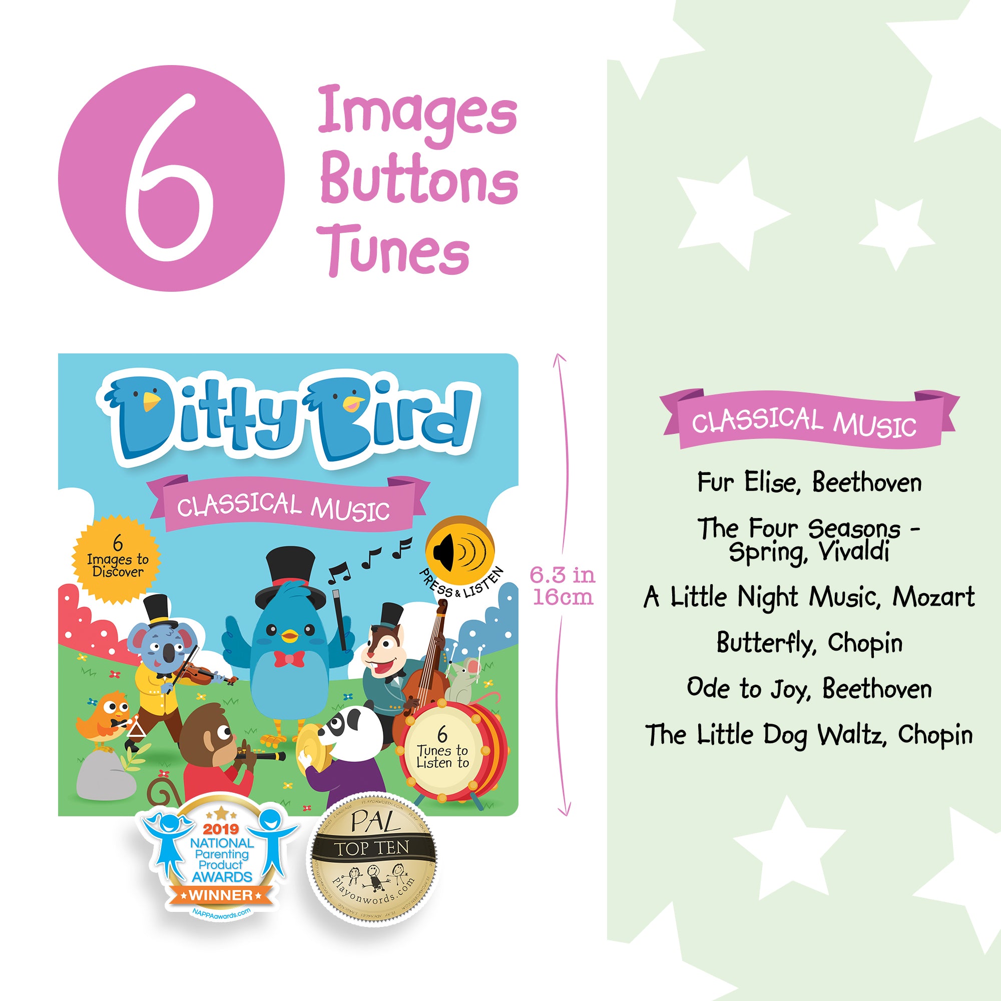 Carte pentru copii, Ditty Bird, Classical Music, 6+ luni