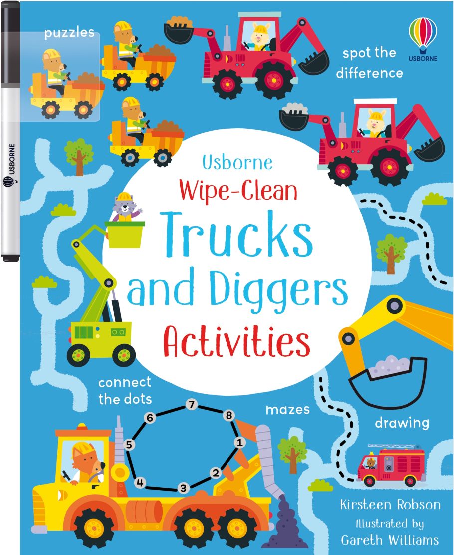 Carte pentru copii, Usborne, Wipe-Clean Trucks and Diggers Activities, 3+ ani