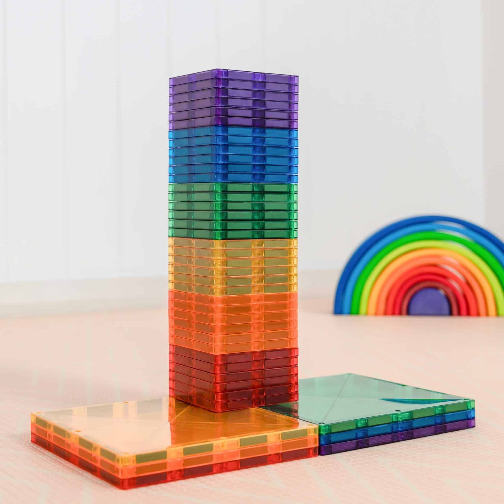 Set de constructie magnetic, Connetix, Rainbow Square Pack 42 pc