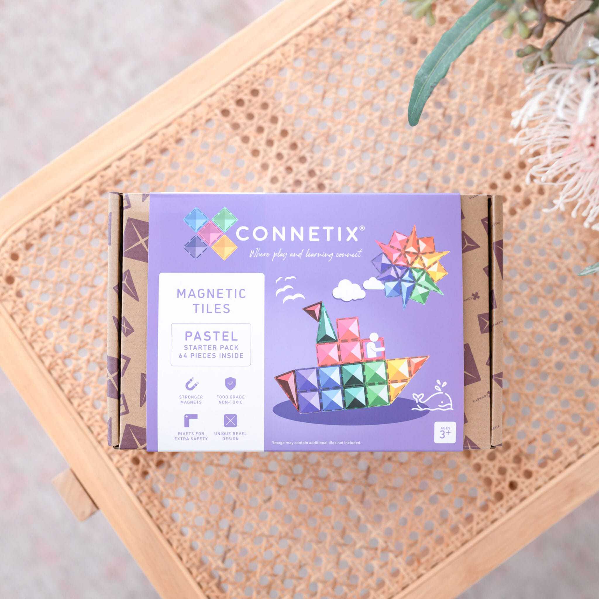 Set de constructie magnetic, Connetix, Pastel Starter Pack 64 pc