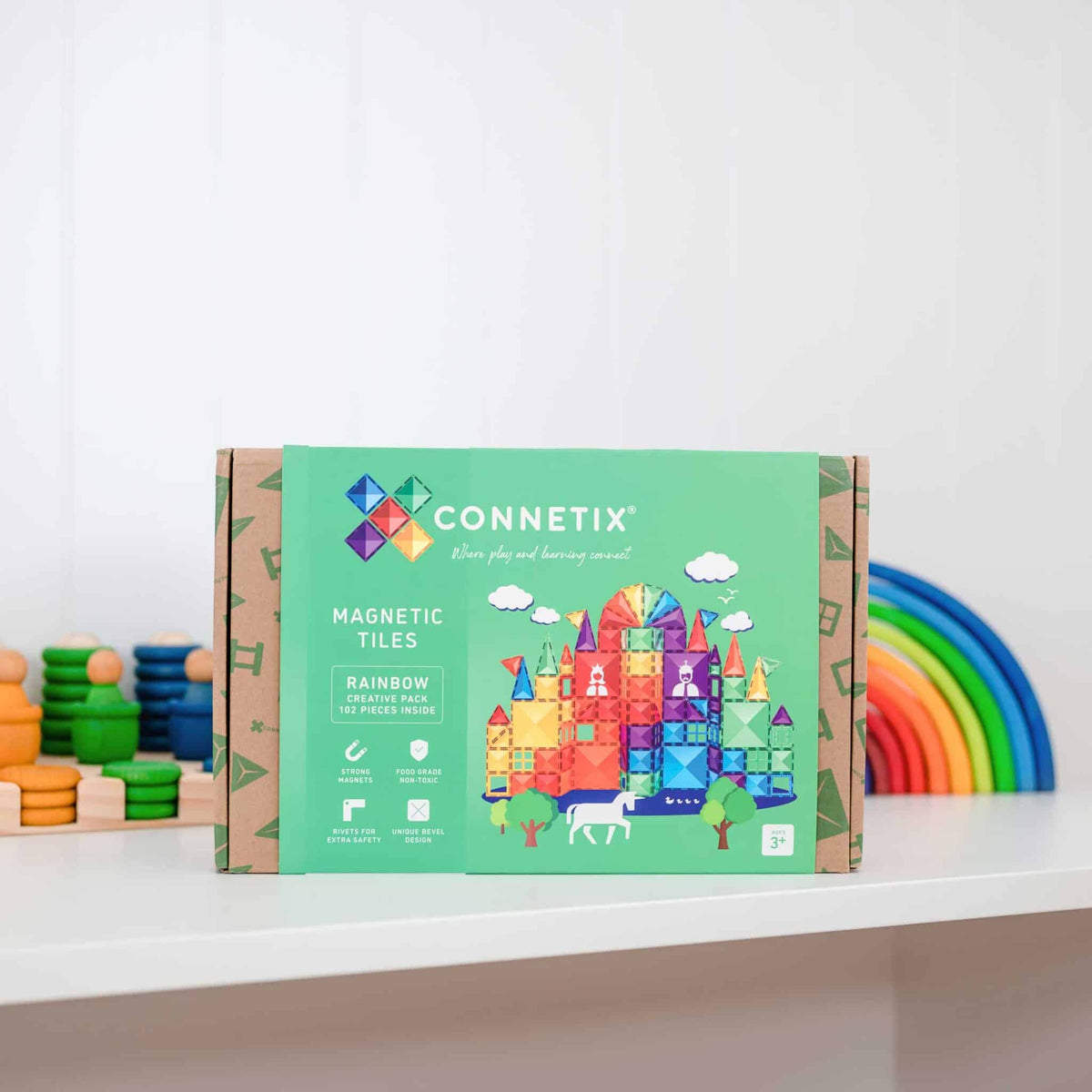 Set de constructie magnetic, Connetix, Rainbow Creative Pack 102 pc