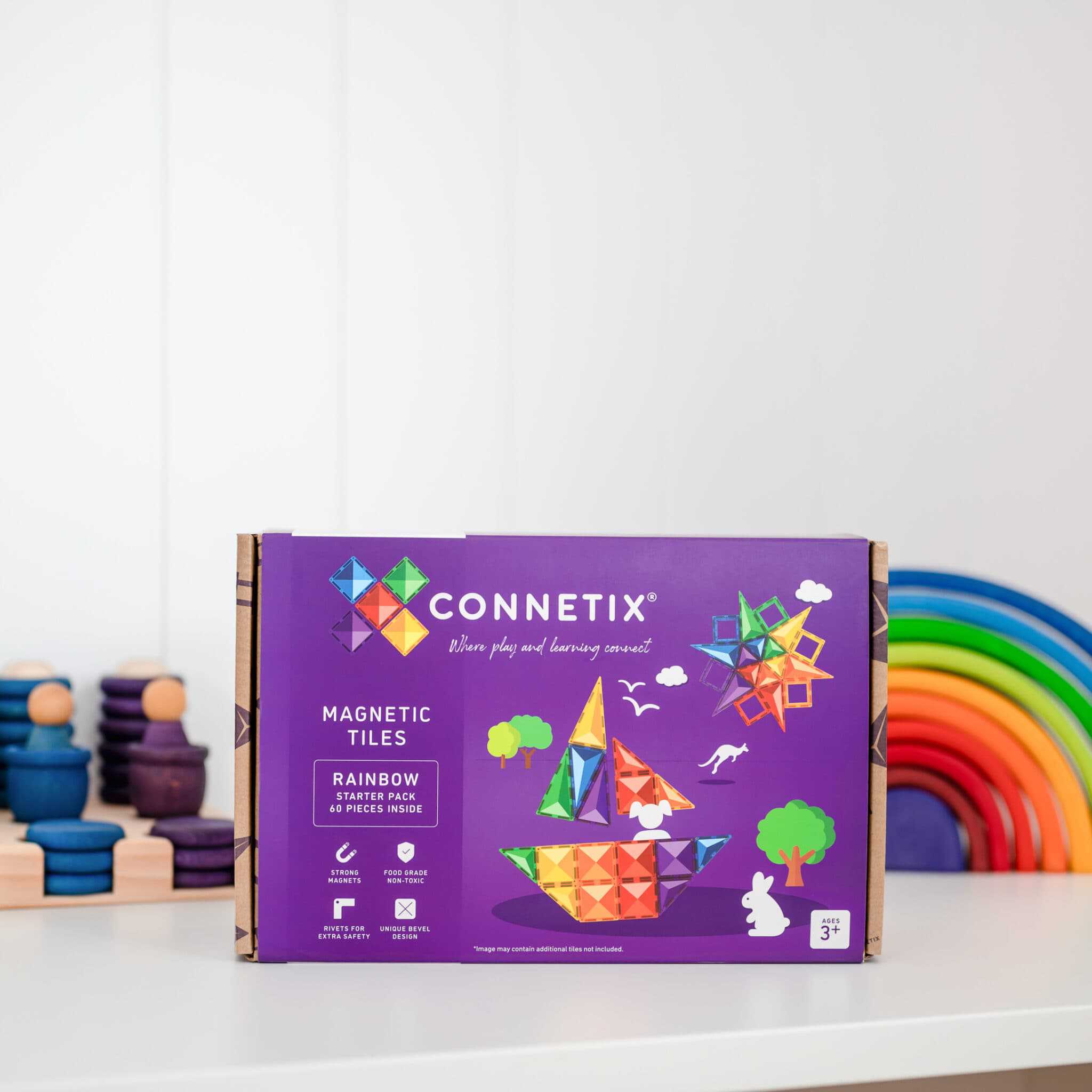 Set de constructie magnetic, Connetix, Rainbow Starter Pack 60 pc