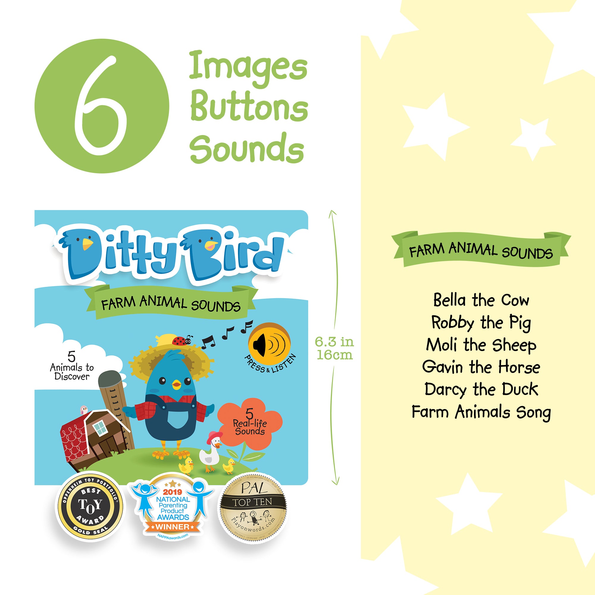 Carte pentru copii, Ditty Bird, Farm Animal, 6+ luni