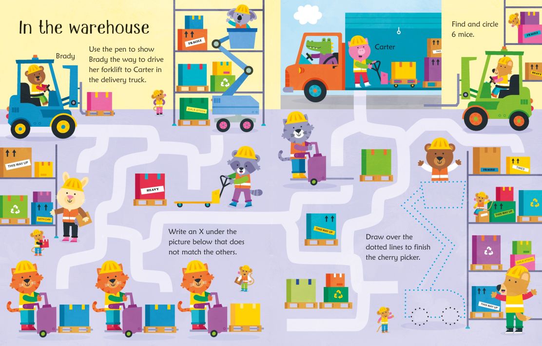 Carte pentru copii, Usborne, Wipe-Clean Trucks and Diggers Activities, 3+ ani