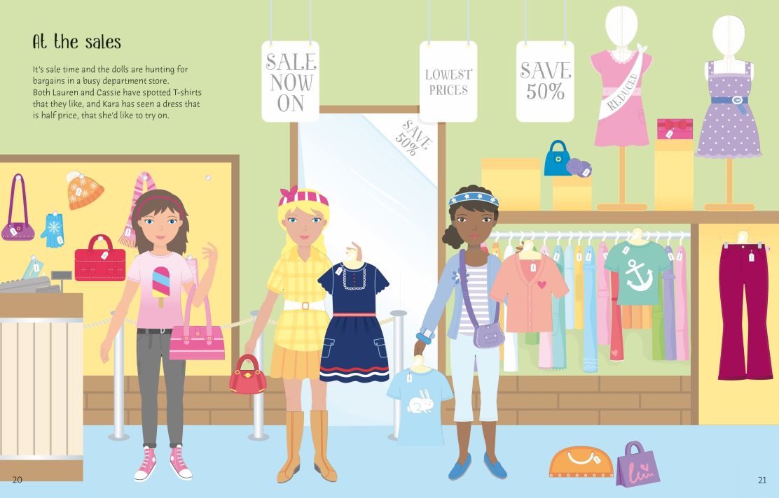 STICKER DOLLY DRESSING - SHOPPING, Usborne, + 5 ani