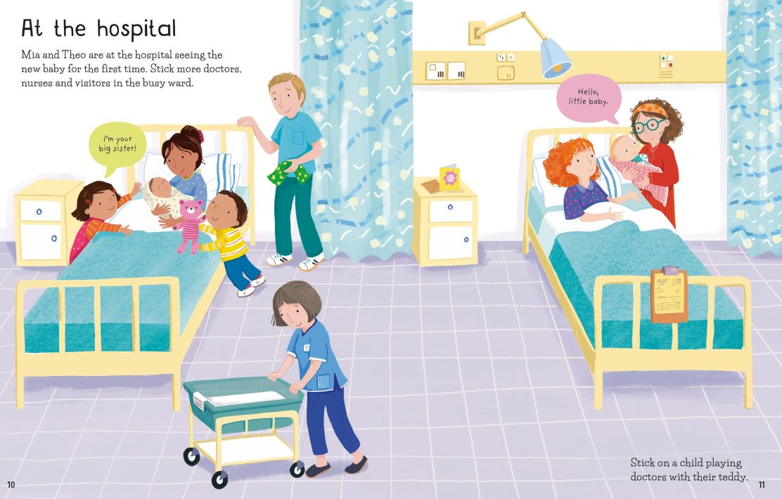 Carte pentru copii, Usborne, First Sticker Book The New Baby, 3+ ani