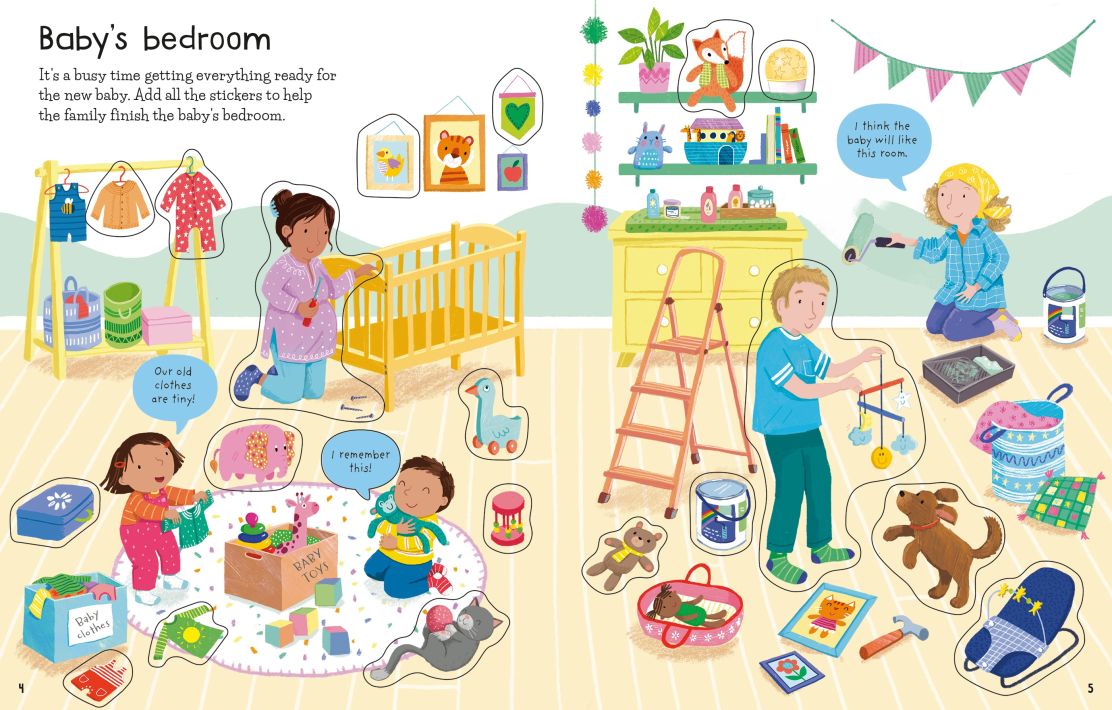 Carte pentru copii, Usborne, First Sticker Book The New Baby, 3+ ani
