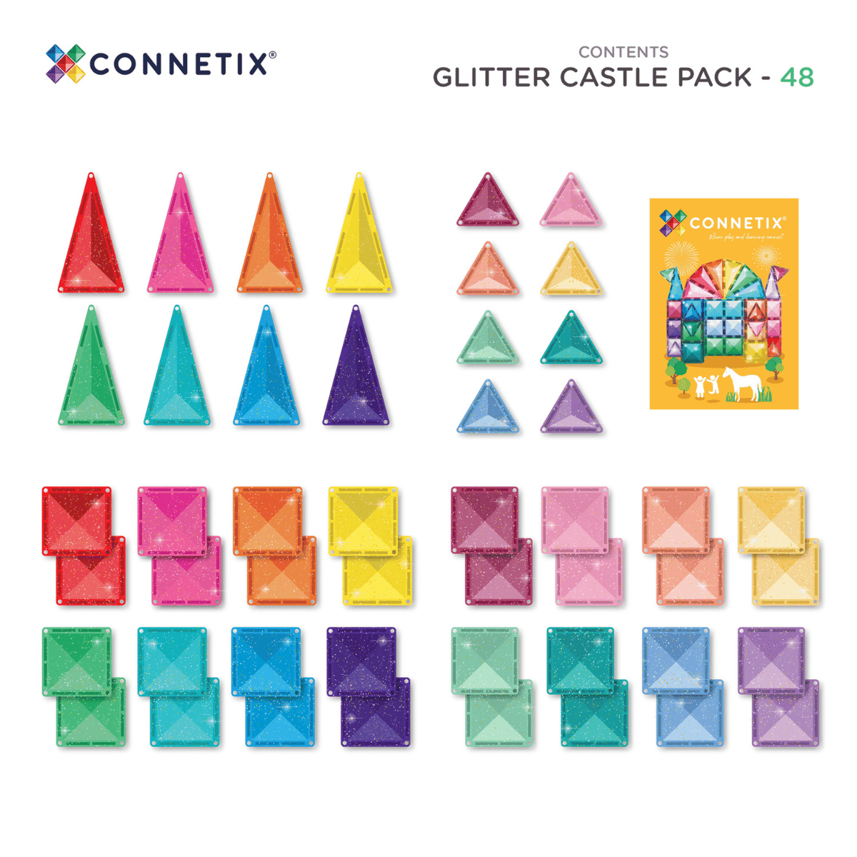 Set magnetic,  Connetix 48 piese, Glitter Castle, 3 + ani