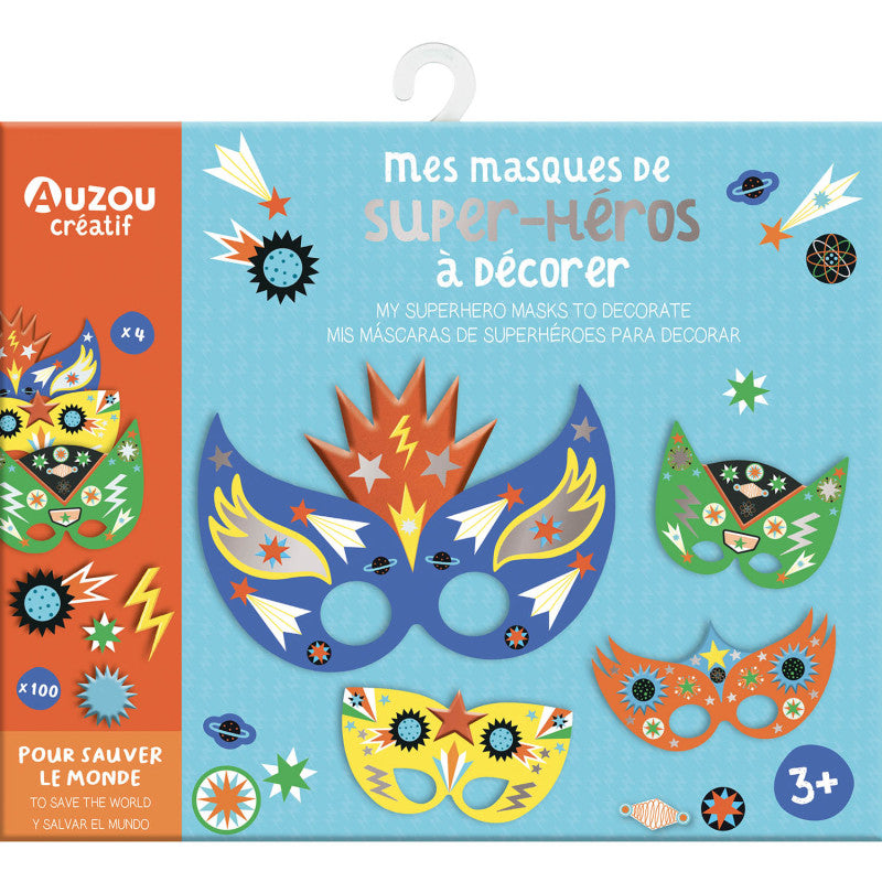 Set creativ de masti, Auzou, My Superhero Masks to Decorate, 3 ani+