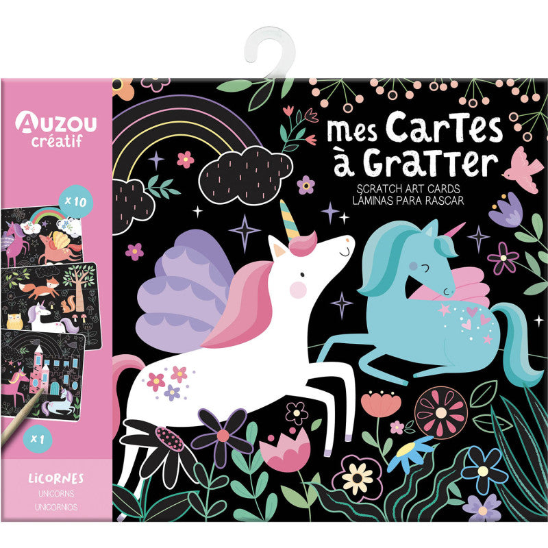 Set planse razuibile, Auzou, Scratch Art Cards - Unicorns, 5 ani+