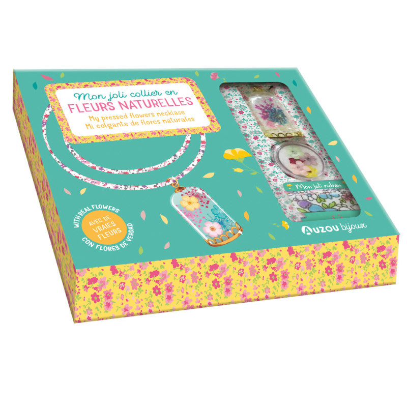 Set creativ de confectionat bijuterii, Auzou, My pressed flowers necklace, 7 ani+