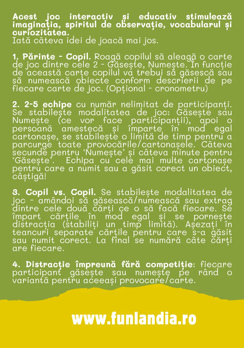 Saculetul cu jocuri - Gaseste sau nimereste, set de carti distractiv, 4 + ani, Funlandia
