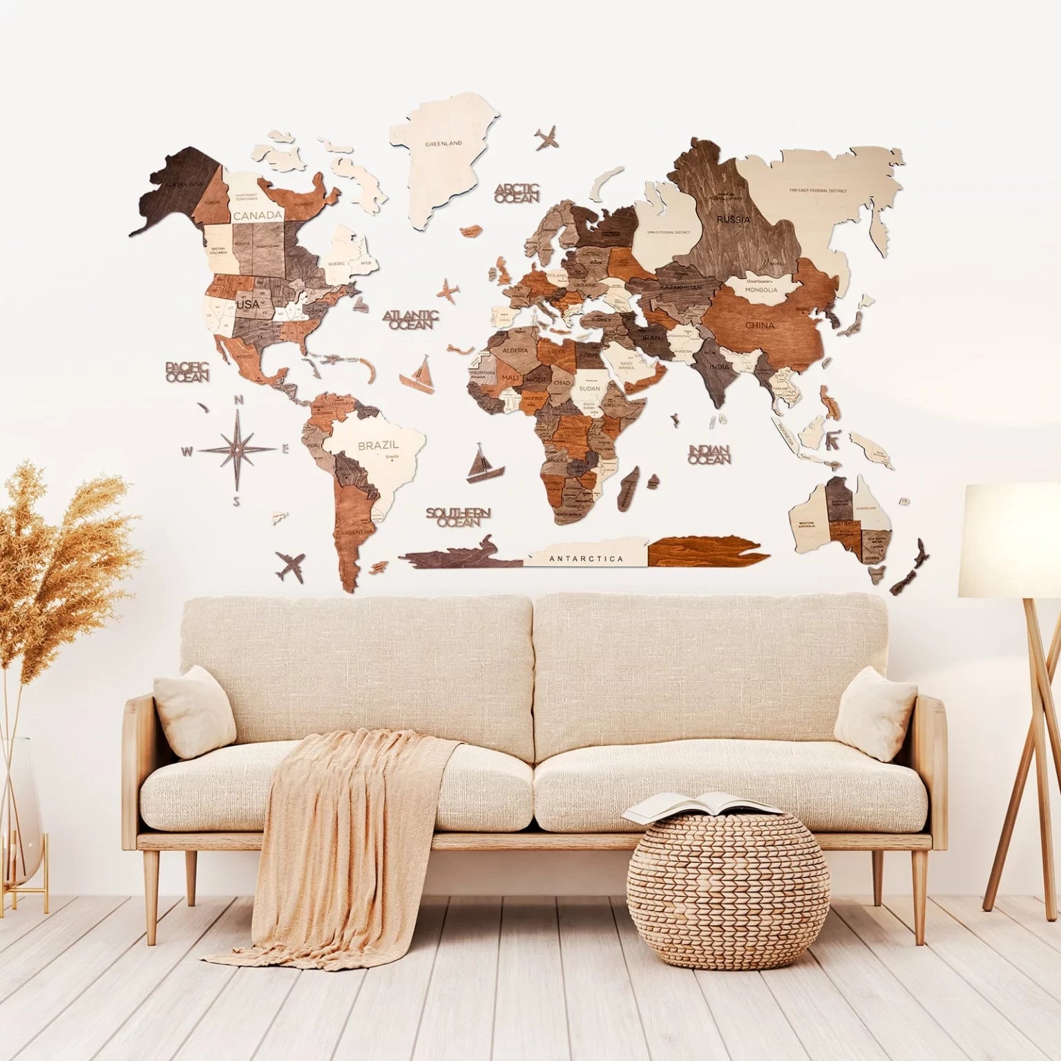 Harta lumii din lemn 3D โ Multicolor - Basic - M