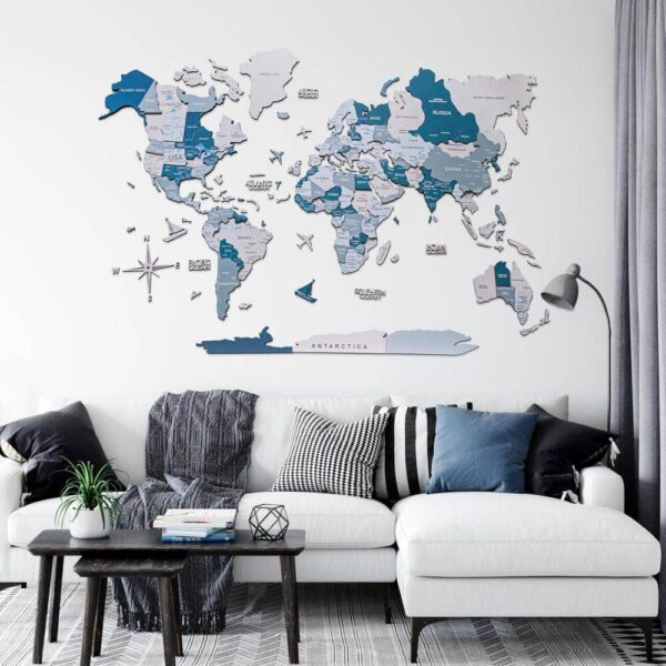 Harta lumii din lemn 3D – Aqua Basic M